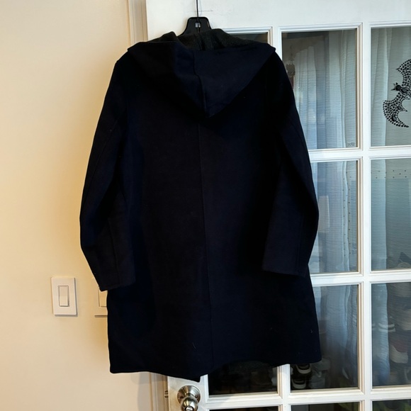 Uniqlo szXS brush wool double faced hooded coat in navy/ gray - Picture 4 of 14